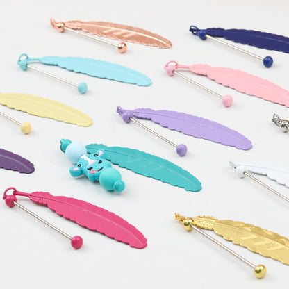 Beadable Feather Bookmarks Metal Colorful Detailed 13g