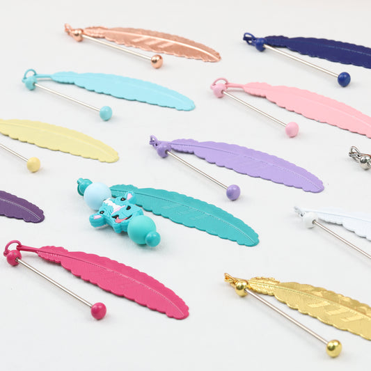 Beadable Feather Bookmarks Metal Colorful Detailed 13g