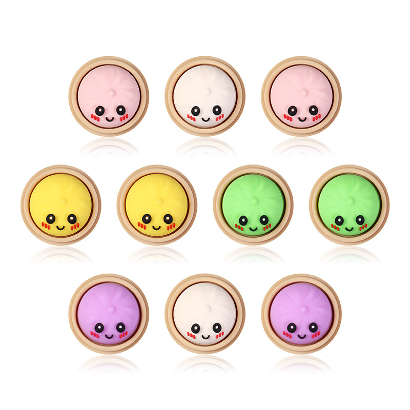 Smiling 3D Dumplings Silicone Focal Beads with Steamer 20pcs 2