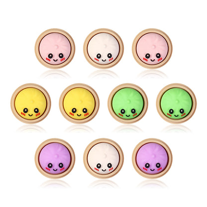 Smiling 3D Dumplings Silicone Focal Beads with Steamer 20pcs 2