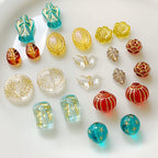 Vintage Flower Oval Acrylic Beads Transparent Gold Accents 1pc