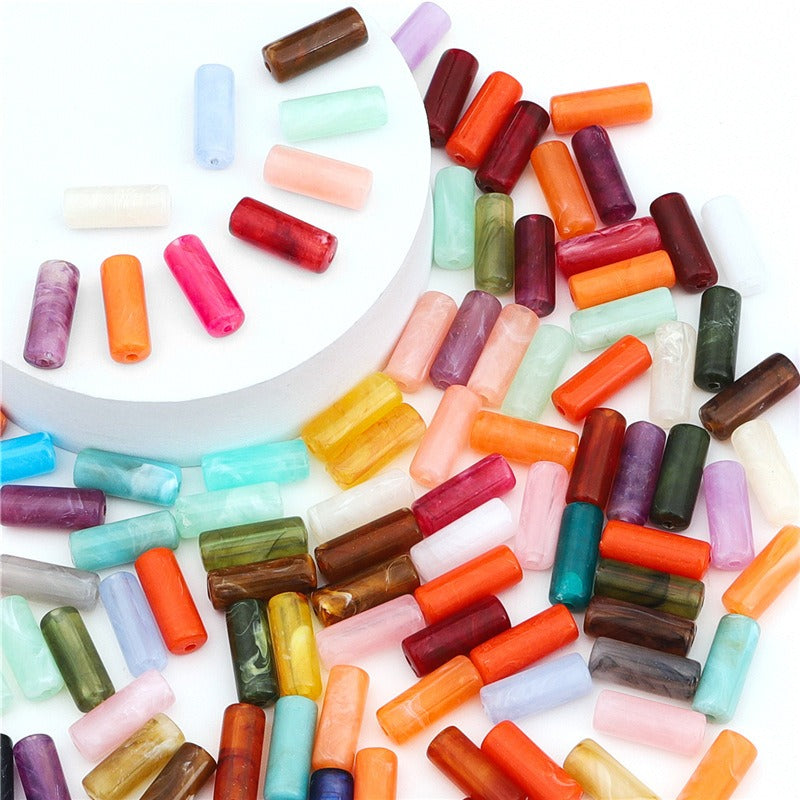 Dual-Color Tube Acrylic Beads 18x7mm Glossy Swirls 200pcs 2