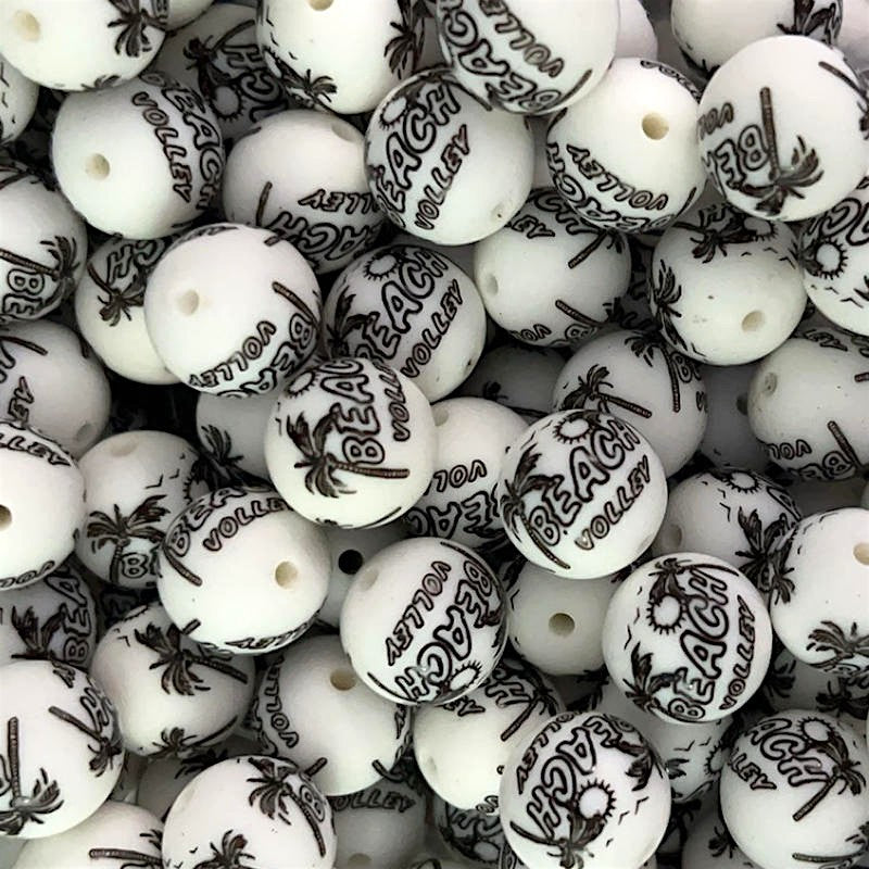 15mm Silicone Beads Beach Volley Print 50pcs