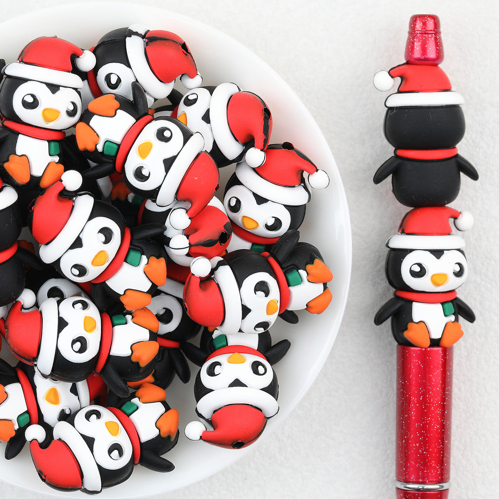 3D Christmas Penguin Silicone Focal Beads