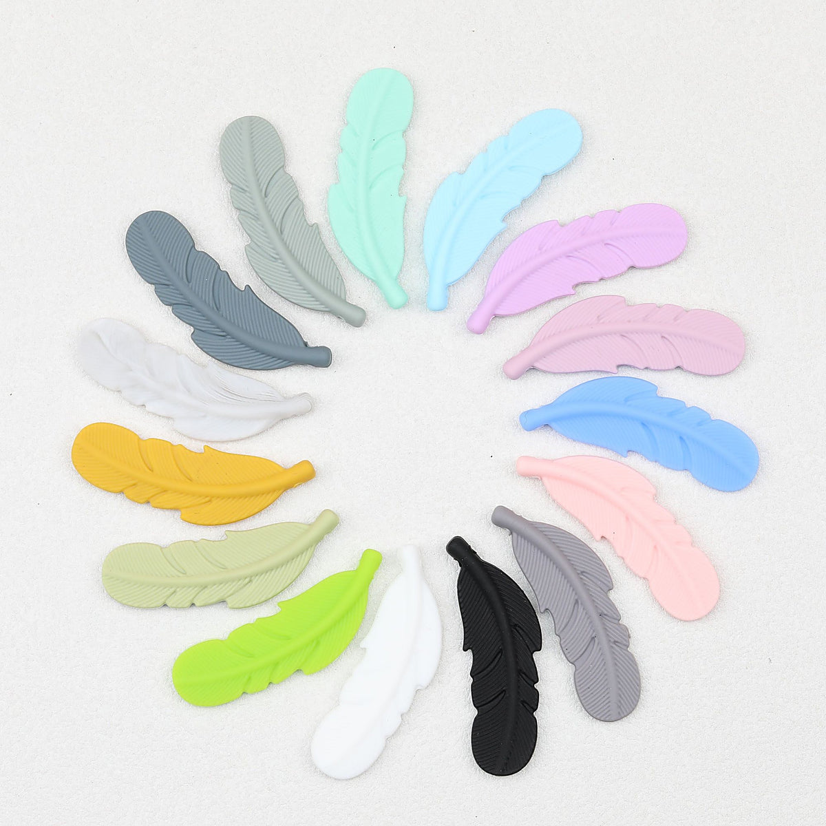 Colorful Feather Shaped Silicone Beads 20pcs
