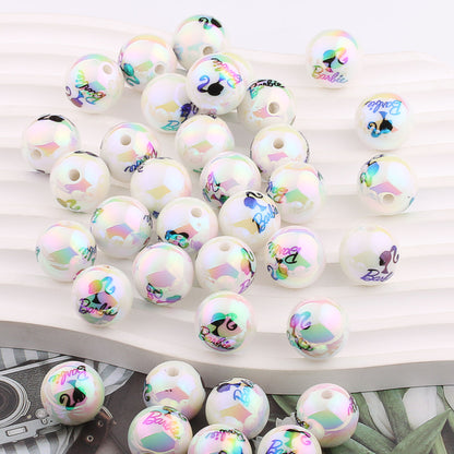 Plating Round Acrylic Beads 16mm UV Barbie Letter Printed 20pcs 10