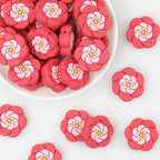 Floral Red Silicone Focal Beads with Pink Center 20 pcs
