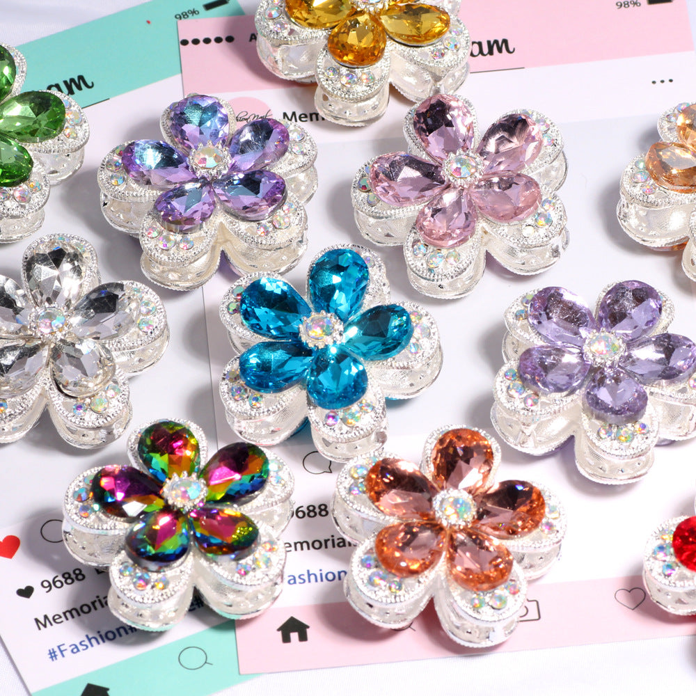 Double Layer 37mm Flower Rhinestone Beads with Alloy Base 2pcs 3