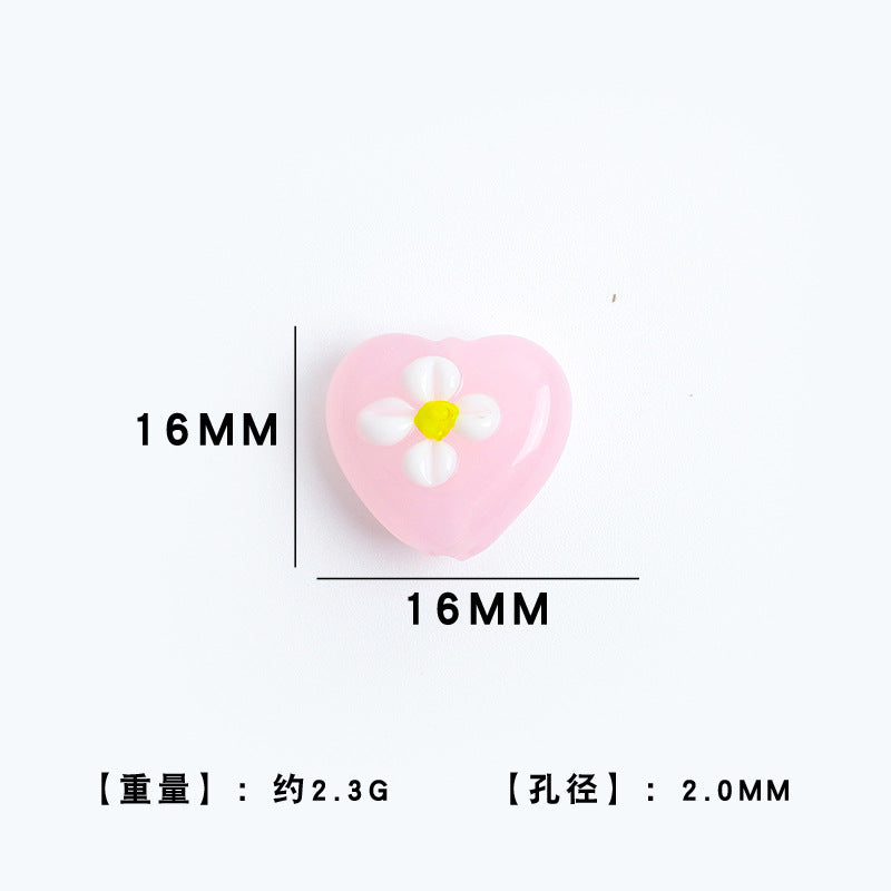 Heart Shape Flower Glass Beads 16mm 10pcs 6