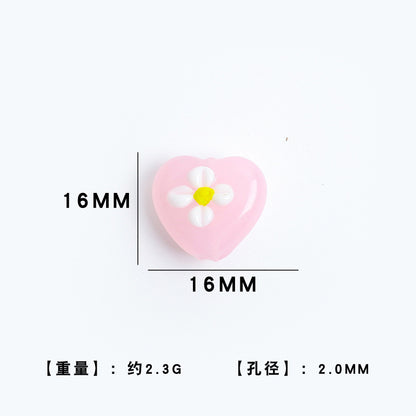 Heart Shape Flower Glass Beads 16mm 10pcs 6