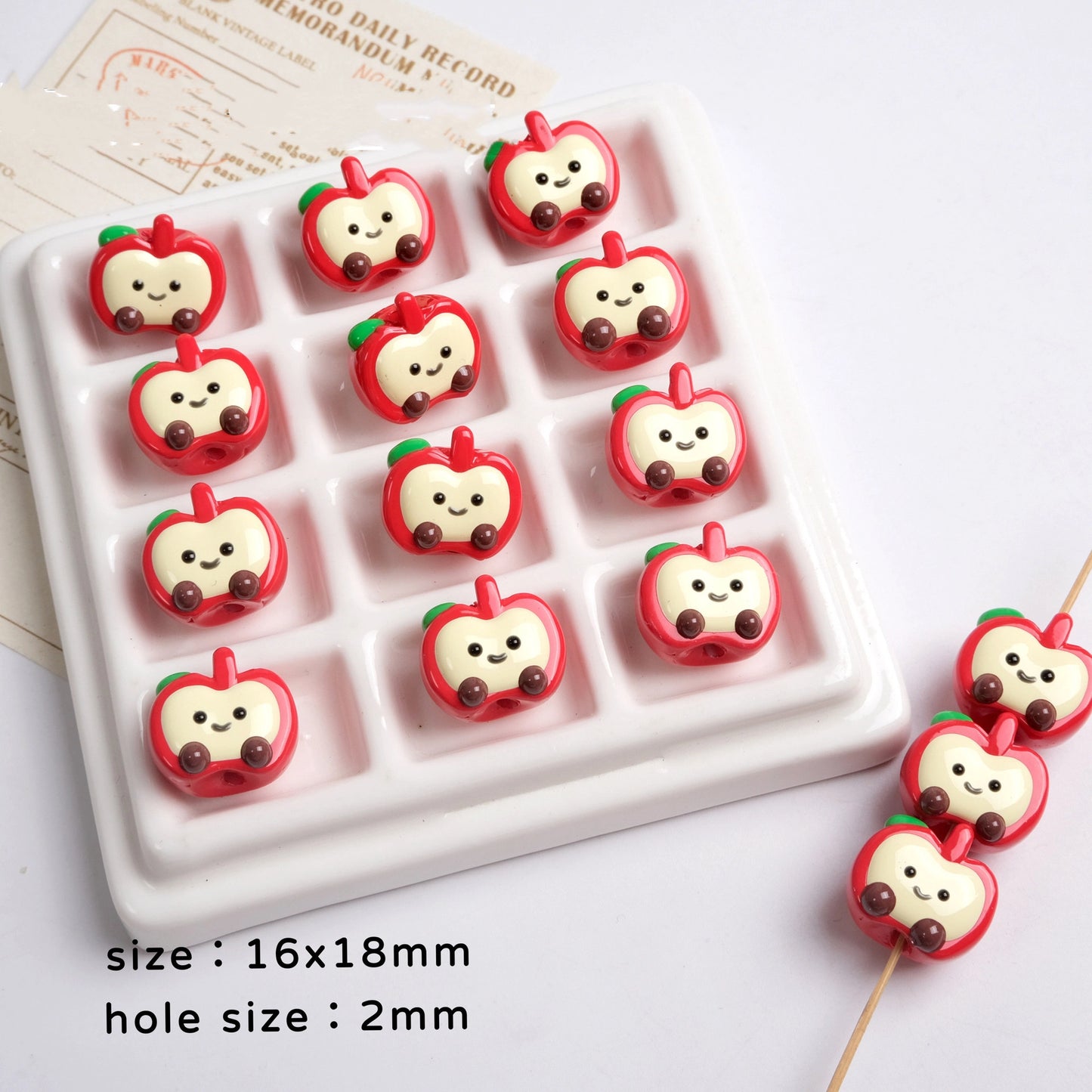 Hand Painted Apple Acrylic Beads 18mm Smiley Face Resin 4pcs 2
