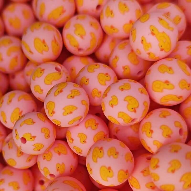 15mm Silicone Beads Multi Base Cute Duck Print 50pcs 3