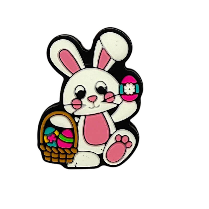 Silicone Focal Beads Easter Bunny Holding Basket with Easter Egg