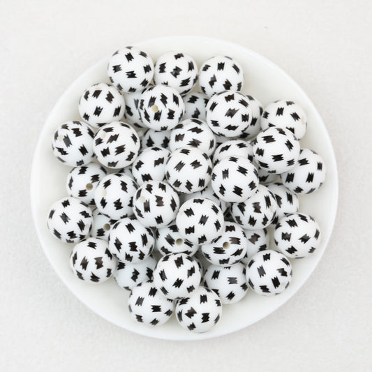 15mm Black and White Printed Round Silicone Beads 50pcs 2