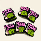Silicone Focal Beads Vpickle Polychrome Graphic Pink Lettering 20pcs