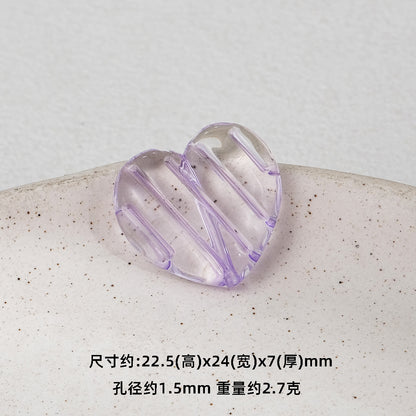 22mm Heart Shaped Transparent Color Stripe Acrylic Beads 50pcs 12