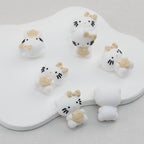 3D Cute Beige Bow White Cat Silicone Focal Beads 20pcs