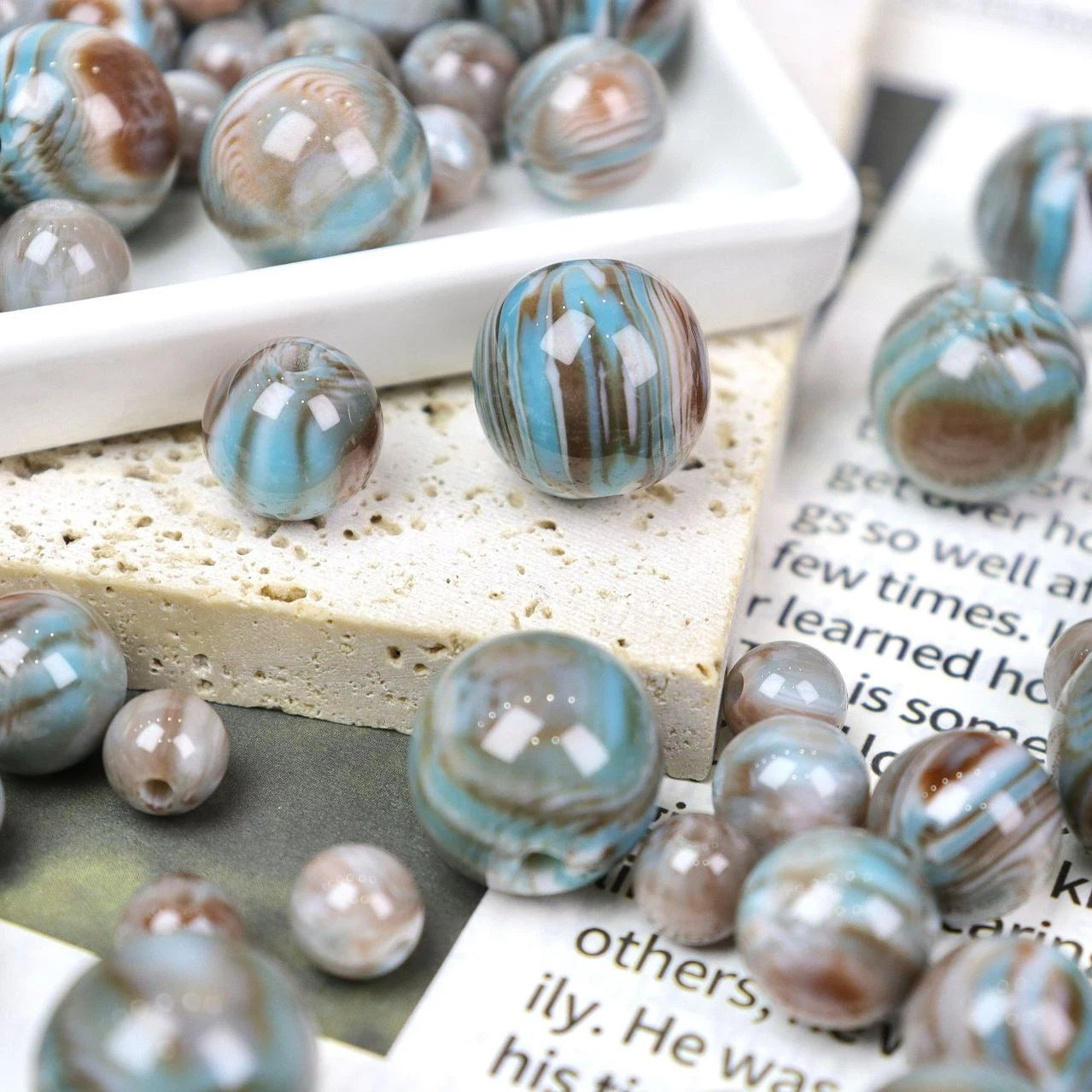 Monet Oil Painting Style Round Resin Beads 8mm 100pcs 7