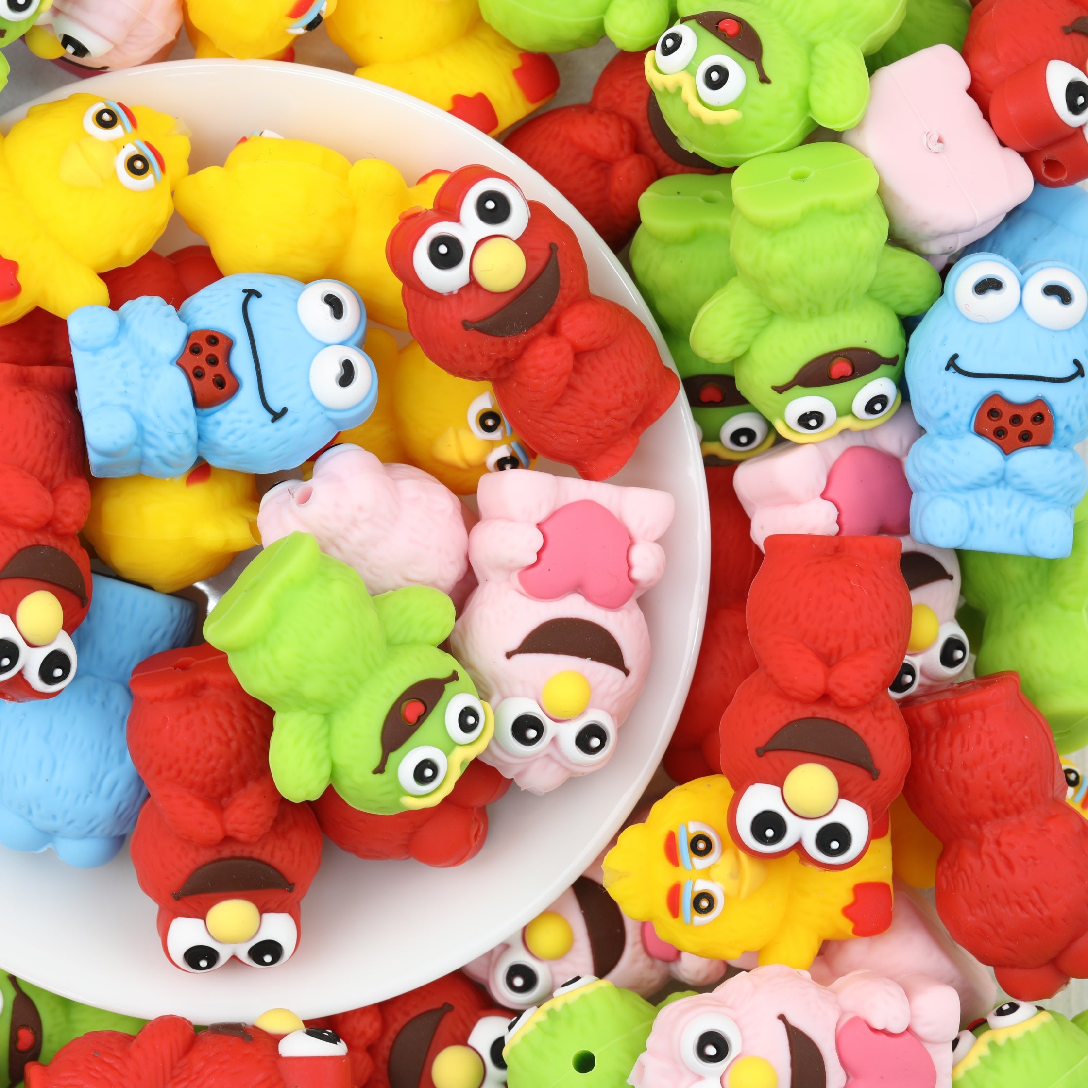 3D Cute Monster Silicone Focal Beads 20 pcs Multicolor