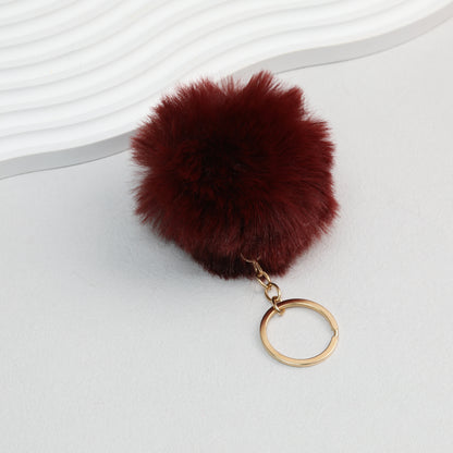 Pom Pom Keychain Plush Violet Faux Fur Ball Gold Ring 8cm