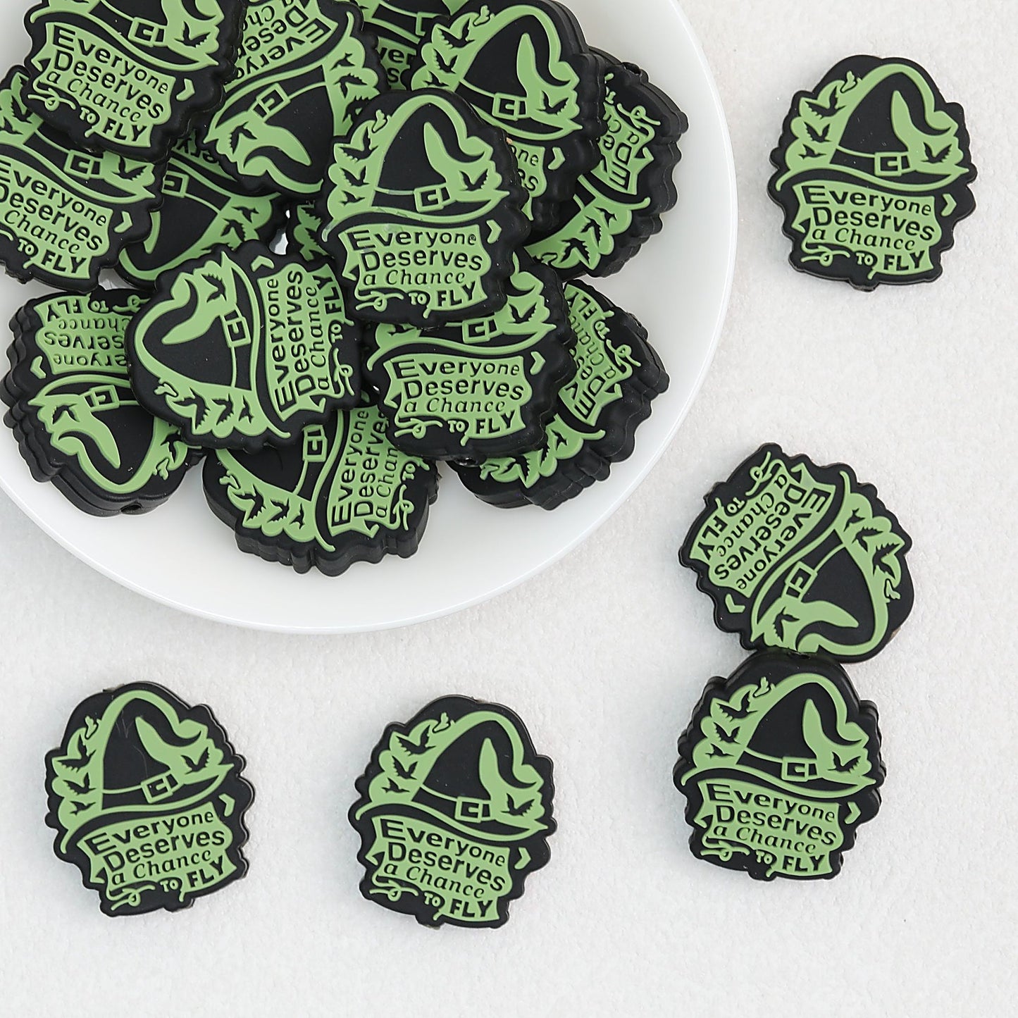 Inspirational Witch Hat Green Silicone Focal Beads 20pcs