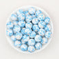15mm Floral Pattern Silicone Beads Pastel Print 50pcs - Blue Eye