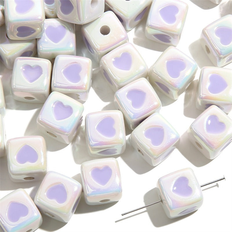 Plating Heart Square Acrylic Beads 12mm Glossy Pastel 4pcs 9