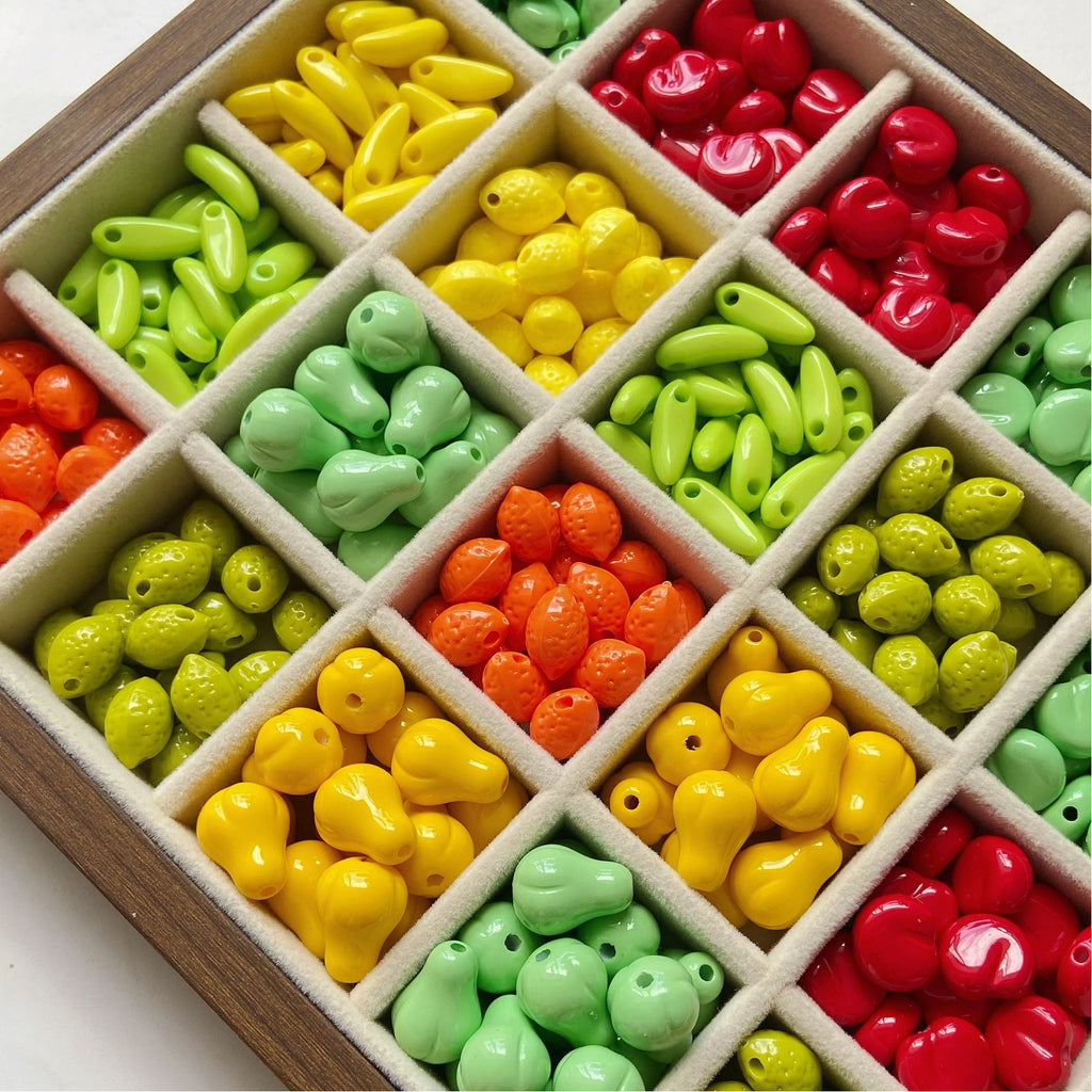 3D Fruit Series Acrylic Beads Playful Glossy Mixed Colors 50pcs 3