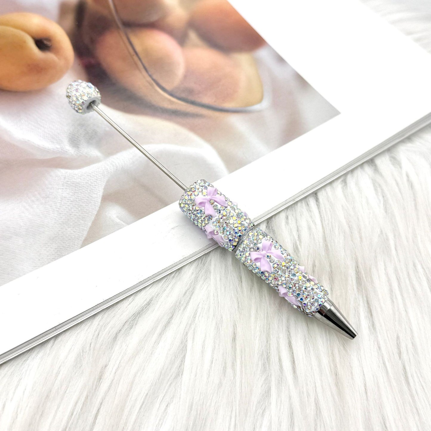 Beadable Pen with Rhinestone Bow Decoration 15