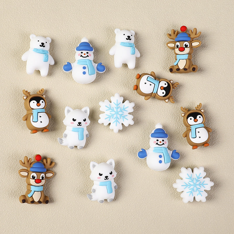 3D Winter Animal Silicone Focal Beads 20 Pcs with Reindeer Snowman Penguin 4