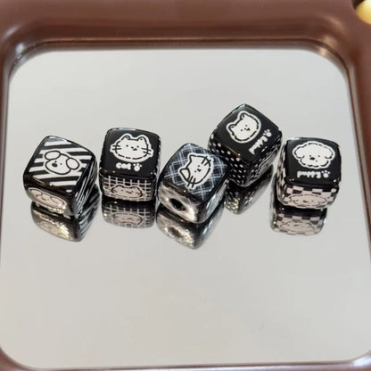Black Plaid Puppy Square Acrylic Beads 14mm 10pcs