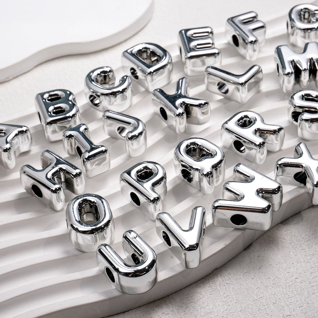 Plated Letter & Number Acrylic Beads 22x17x12mm Chunky Silver 50pcs