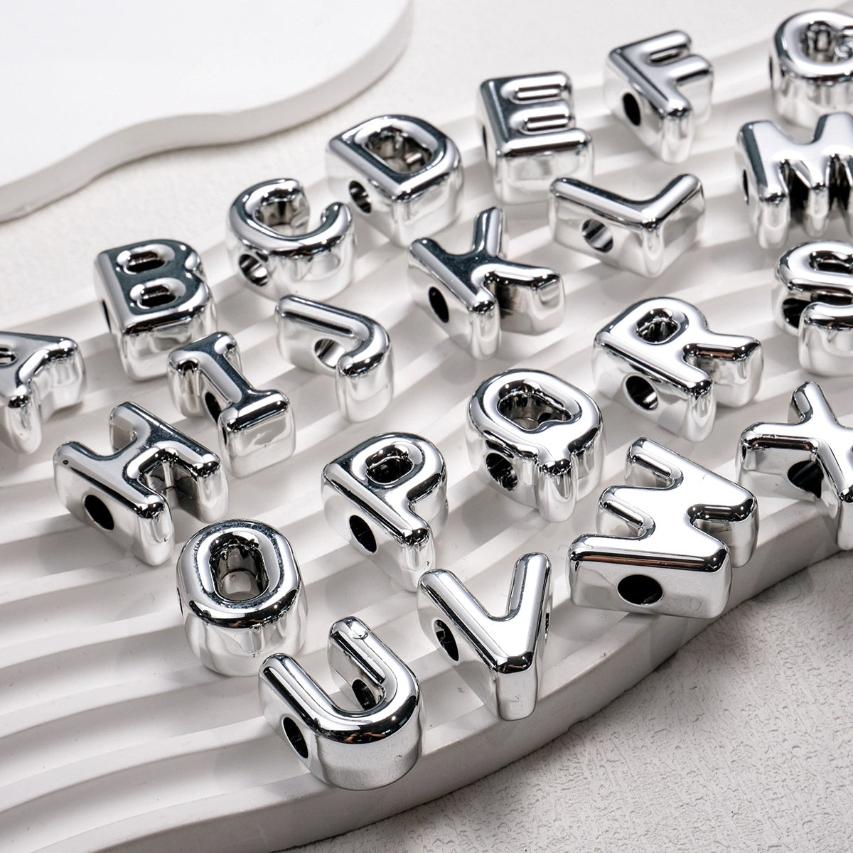 Plated Letter & Number Acrylic Beads 22x17x12mm Chunky Silver 50pcs