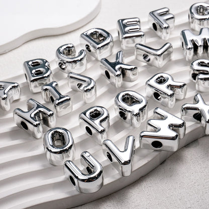 Plated Letter & Number Acrylic Beads 22x17x12mm Chunky Silver 50pcs