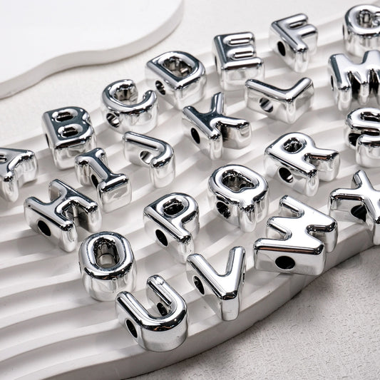 Plated Letter & Number Acrylic Beads 22x17x12mm Chunky Silver 50pcs