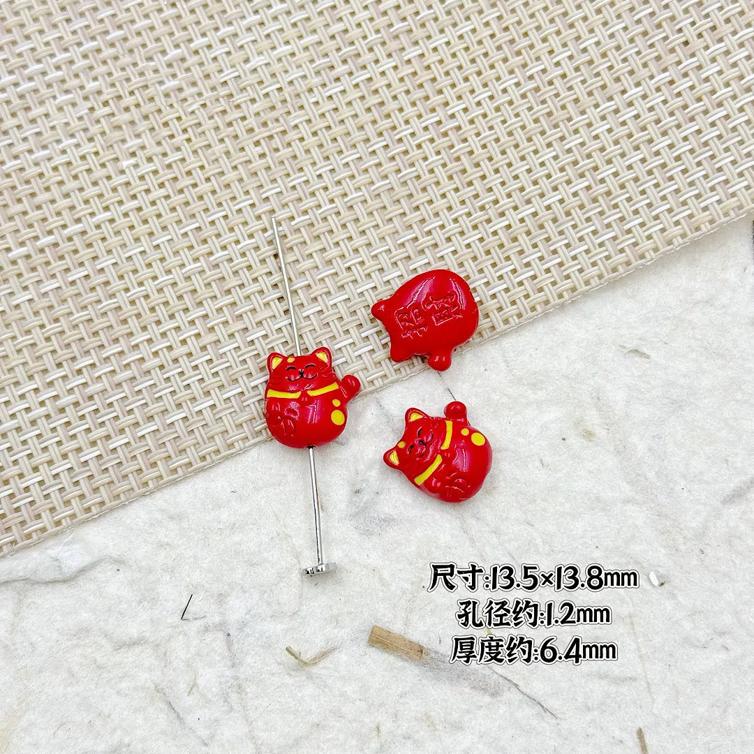 Fortune Cat Metal Beads 13mm Painted Glossy Lucky Colors 13