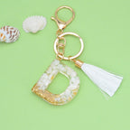Tassel Letter A Keychain Resin Gold Flakes White Tassel 7