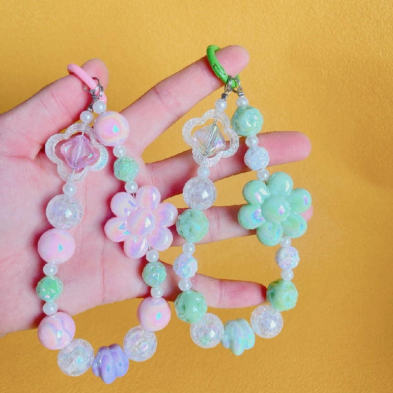 Acrylic Beaded Flower Keychain Pastel Colors Elegant Floral Charm 3