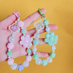 Acrylic Beaded Flower Keychain Pastel Colors Elegant Floral Charm 3