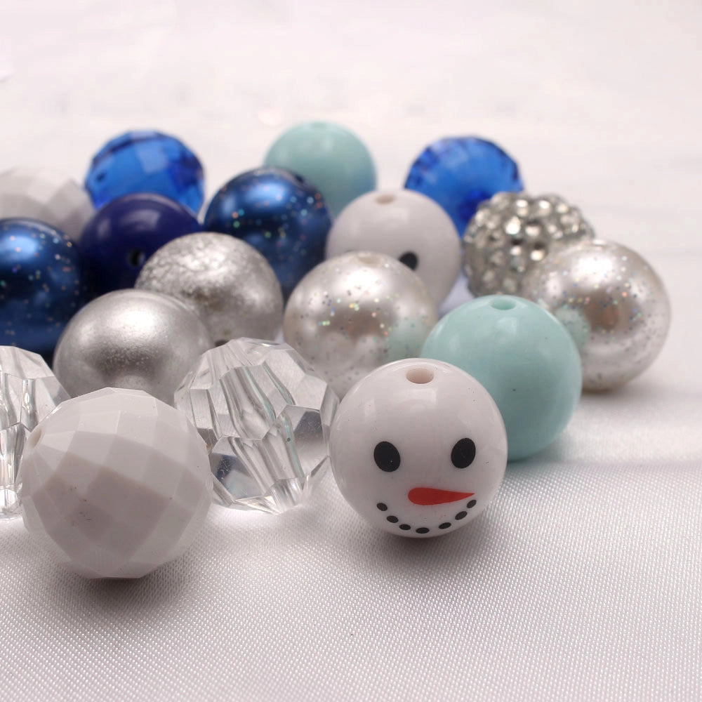 Bubblegum Beads 20mm White Blue Silver Chunky Mix 50pcs