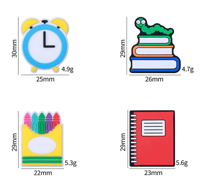 Silicone Focal Beads School Theme Crayon Alarm Clock Bookworm 20pcs 3
