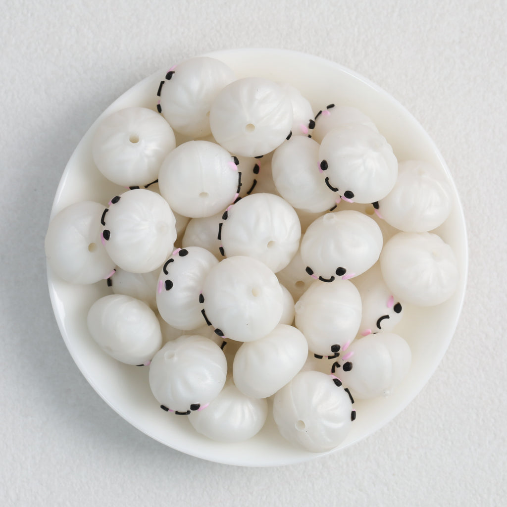 Cute 3D Smiling Dumpling Silicone Focal Beads 20pcs 3