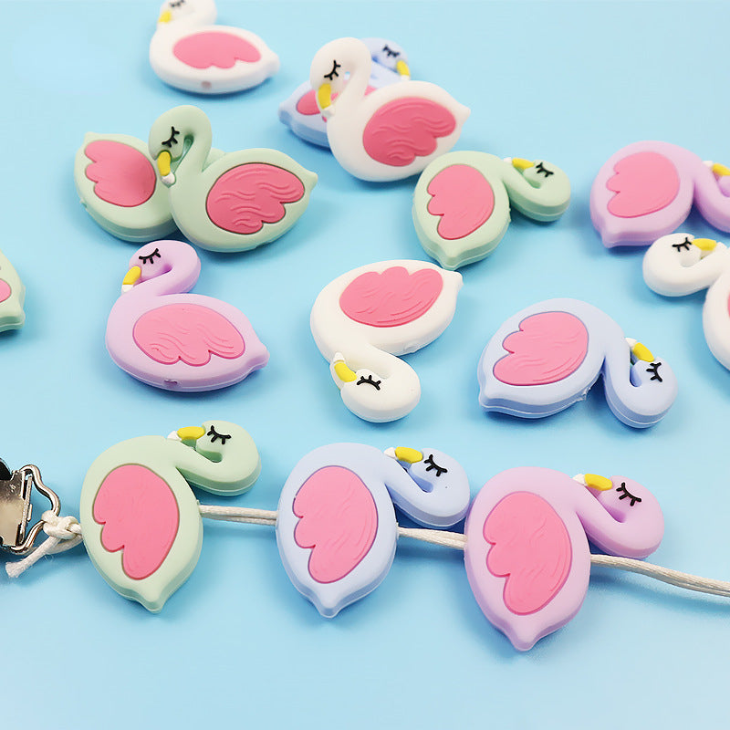 Silicone Focal Beads Flamingo Sleeping Pose Pastel Colors 10pcs 3