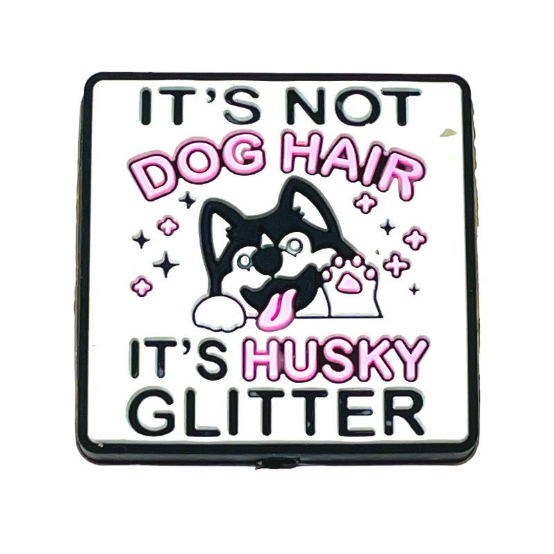 Silicone Focal Beads Husky Dog Pup Tongue Out Pink Text 20pcs