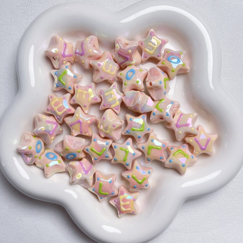 Hand-Painted Star Acrylic Beads 22mm Glossy Pastel 5pcs 3