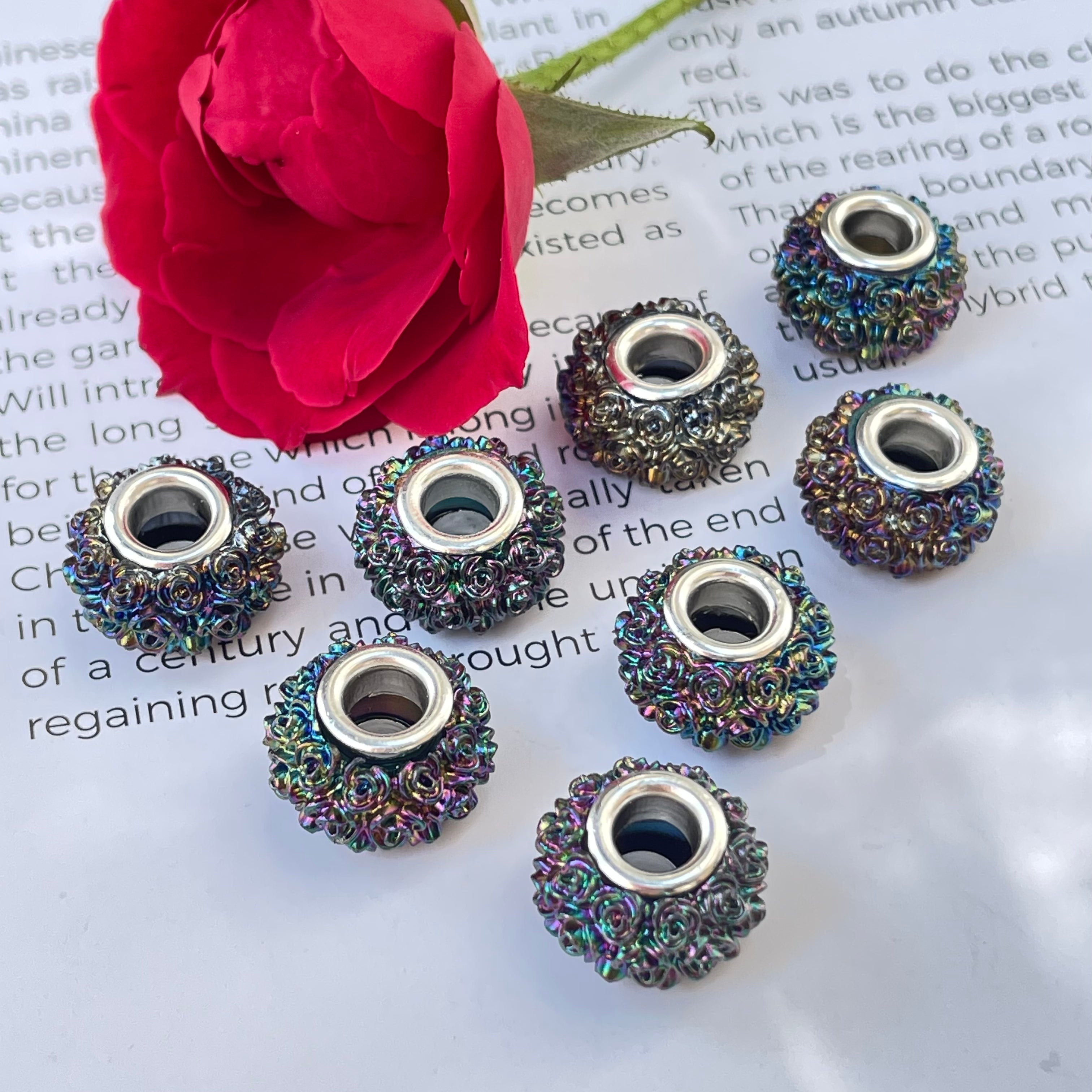 Acrylic Rose Spacer Beads 14mm Large Hole 50pcs 10
