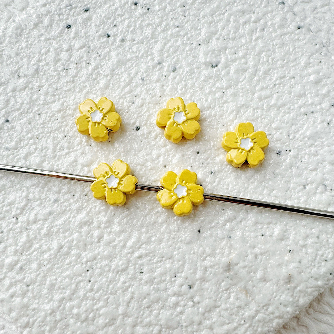 Flower Metal Beads 10mm Baking Painted Cherry Blossom 20pcs 13