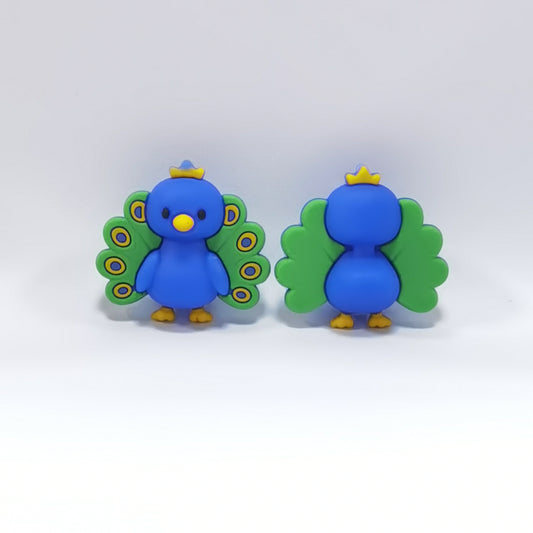 Silicone 3D Focal Beads Blue Peacock Wearing Crown 20pcs