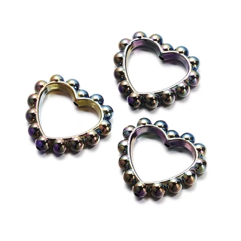 Hollow Heart Acrylic Beads 39x43mm Pastel and Black Scalloped 10pcs 5
