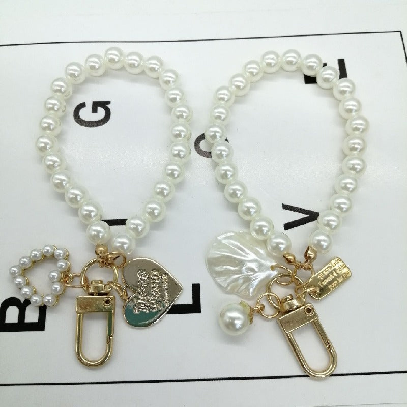 Pearl Heart Beaded Keychain with Gold Accents Elegant Charm 3